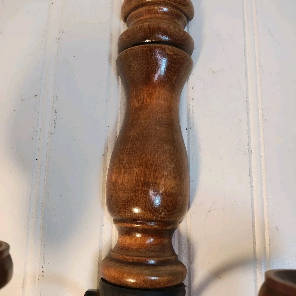 Vtg Home Interior Farmhouse Wood Wrought Iron Wall Sconce Double Candle MCM Folk